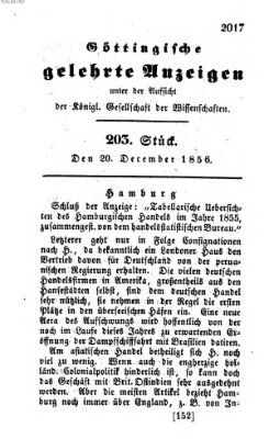 Göttingische gelehrte Anzeigen (Göttingische Zeitungen von gelehrten Sachen) Samstag 20. Dezember 1856