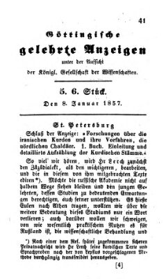 Göttingische gelehrte Anzeigen (Göttingische Zeitungen von gelehrten Sachen) Donnerstag 8. Januar 1857