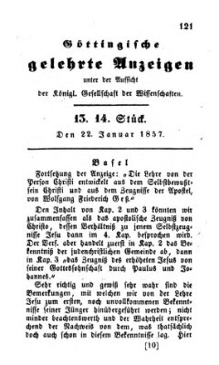 Göttingische gelehrte Anzeigen (Göttingische Zeitungen von gelehrten Sachen) Donnerstag 22. Januar 1857