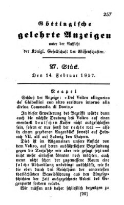Göttingische gelehrte Anzeigen (Göttingische Zeitungen von gelehrten Sachen) Samstag 14. Februar 1857