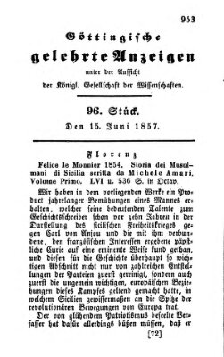 Göttingische gelehrte Anzeigen (Göttingische Zeitungen von gelehrten Sachen) Montag 15. Juni 1857