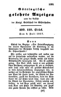 Göttingische gelehrte Anzeigen (Göttingische Zeitungen von gelehrten Sachen) Donnerstag 9. Juli 1857