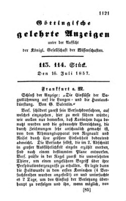 Göttingische gelehrte Anzeigen (Göttingische Zeitungen von gelehrten Sachen) Donnerstag 16. Juli 1857