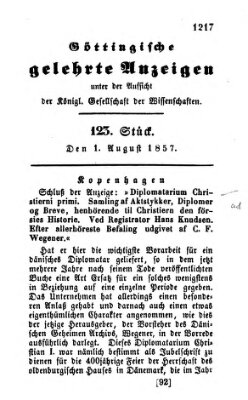Göttingische gelehrte Anzeigen (Göttingische Zeitungen von gelehrten Sachen) Samstag 1. August 1857