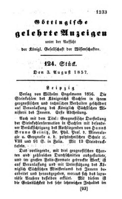 Göttingische gelehrte Anzeigen (Göttingische Zeitungen von gelehrten Sachen) Montag 3. August 1857