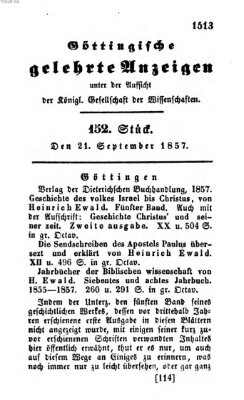 Göttingische gelehrte Anzeigen (Göttingische Zeitungen von gelehrten Sachen) Montag 21. September 1857