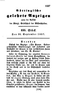 Göttingische gelehrte Anzeigen (Göttingische Zeitungen von gelehrten Sachen) Samstag 26. September 1857