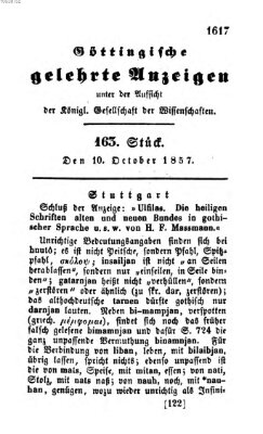Göttingische gelehrte Anzeigen (Göttingische Zeitungen von gelehrten Sachen) Samstag 10. Oktober 1857