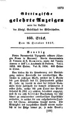 Göttingische gelehrte Anzeigen (Göttingische Zeitungen von gelehrten Sachen) Montag 19. Oktober 1857