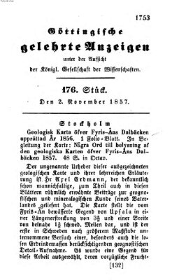 Göttingische gelehrte Anzeigen (Göttingische Zeitungen von gelehrten Sachen) Montag 2. November 1857