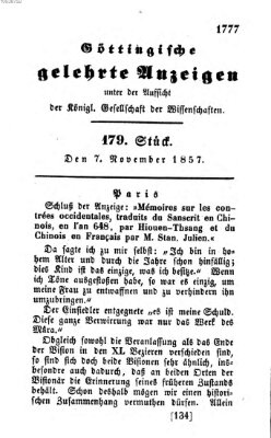 Göttingische gelehrte Anzeigen (Göttingische Zeitungen von gelehrten Sachen) Samstag 7. November 1857