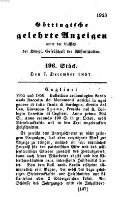 Göttingische gelehrte Anzeigen (Göttingische Zeitungen von gelehrten Sachen) Montag 7. Dezember 1857