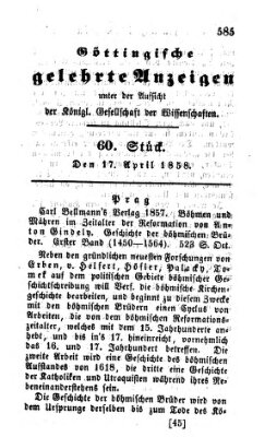 Göttingische gelehrte Anzeigen (Göttingische Zeitungen von gelehrten Sachen) Samstag 17. April 1858
