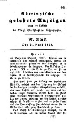 Göttingische gelehrte Anzeigen (Göttingische Zeitungen von gelehrten Sachen) Montag 21. Juni 1858