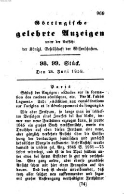 Göttingische gelehrte Anzeigen (Göttingische Zeitungen von gelehrten Sachen) Donnerstag 24. Juni 1858