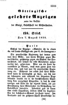 Göttingische gelehrte Anzeigen (Göttingische Zeitungen von gelehrten Sachen) Samstag 7. August 1858