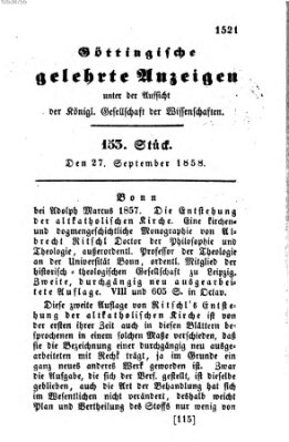 Göttingische gelehrte Anzeigen (Göttingische Zeitungen von gelehrten Sachen) Montag 27. September 1858