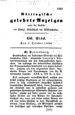 Göttingische gelehrte Anzeigen (Göttingische Zeitungen von gelehrten Sachen) Freitag 1. Oktober 1858