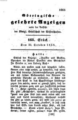 Göttingische gelehrte Anzeigen (Göttingische Zeitungen von gelehrten Sachen) Samstag 23. Oktober 1858