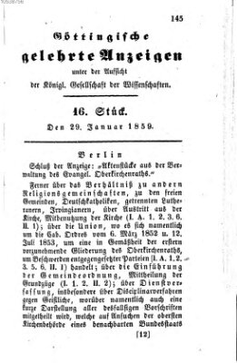 Göttingische gelehrte Anzeigen (Göttingische Zeitungen von gelehrten Sachen) Samstag 29. Januar 1859