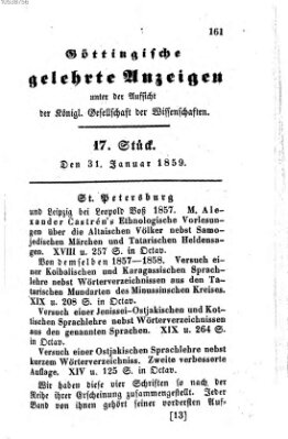 Göttingische gelehrte Anzeigen (Göttingische Zeitungen von gelehrten Sachen) Montag 31. Januar 1859