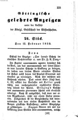 Göttingische gelehrte Anzeigen (Göttingische Zeitungen von gelehrten Sachen) Samstag 12. Februar 1859