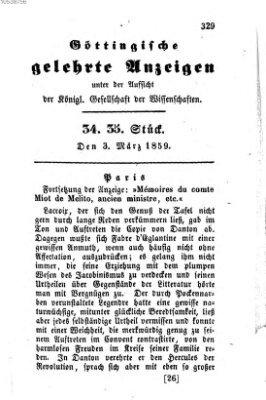 Göttingische gelehrte Anzeigen (Göttingische Zeitungen von gelehrten Sachen) Donnerstag 3. März 1859