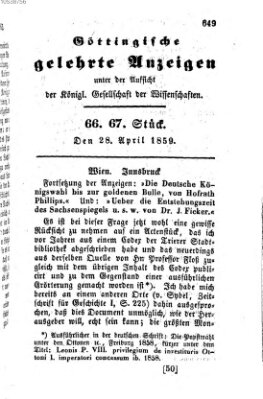 Göttingische gelehrte Anzeigen (Göttingische Zeitungen von gelehrten Sachen) Donnerstag 28. April 1859