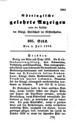 Göttingische gelehrte Anzeigen (Göttingische Zeitungen von gelehrten Sachen) Montag 4. Juli 1859
