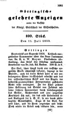 Göttingische gelehrte Anzeigen (Göttingische Zeitungen von gelehrten Sachen) Montag 11. Juli 1859