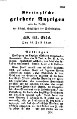 Göttingische gelehrte Anzeigen (Göttingische Zeitungen von gelehrten Sachen) Donnerstag 14. Juli 1859
