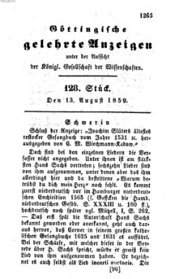 Göttingische gelehrte Anzeigen (Göttingische Zeitungen von gelehrten Sachen) Samstag 13. August 1859