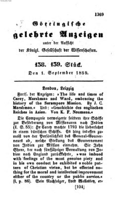 Göttingische gelehrte Anzeigen (Göttingische Zeitungen von gelehrten Sachen) Donnerstag 1. September 1859