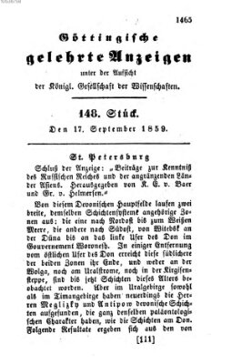 Göttingische gelehrte Anzeigen (Göttingische Zeitungen von gelehrten Sachen) Samstag 17. September 1859