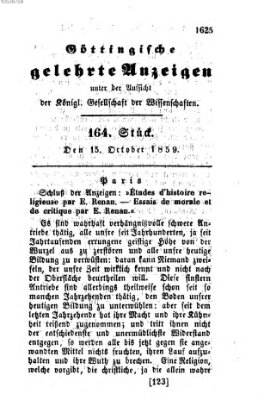 Göttingische gelehrte Anzeigen (Göttingische Zeitungen von gelehrten Sachen) Samstag 15. Oktober 1859