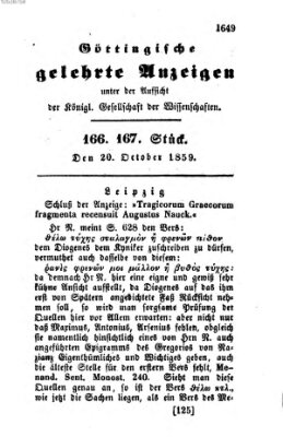 Göttingische gelehrte Anzeigen (Göttingische Zeitungen von gelehrten Sachen) Donnerstag 20. Oktober 1859