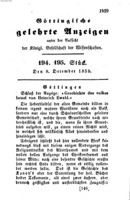 Göttingische gelehrte Anzeigen (Göttingische Zeitungen von gelehrten Sachen) Donnerstag 8. Dezember 1859