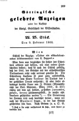Göttingische gelehrte Anzeigen (Göttingische Zeitungen von gelehrten Sachen) Donnerstag 9. Februar 1860
