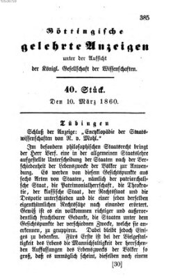 Göttingische gelehrte Anzeigen (Göttingische Zeitungen von gelehrten Sachen) Samstag 10. März 1860