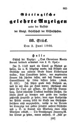Göttingische gelehrte Anzeigen (Göttingische Zeitungen von gelehrten Sachen) Samstag 2. Juni 1860