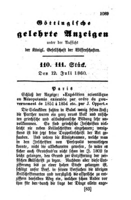 Göttingische gelehrte Anzeigen (Göttingische Zeitungen von gelehrten Sachen) Donnerstag 12. Juli 1860