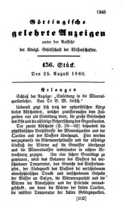 Göttingische gelehrte Anzeigen (Göttingische Zeitungen von gelehrten Sachen) Samstag 25. August 1860