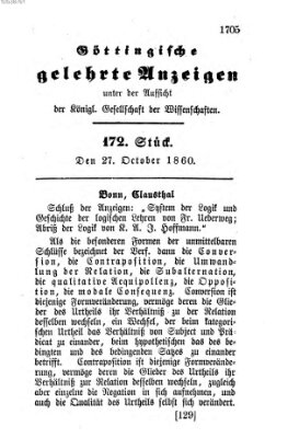 Göttingische gelehrte Anzeigen (Göttingische Zeitungen von gelehrten Sachen) Samstag 27. Oktober 1860