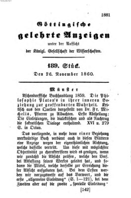 Göttingische gelehrte Anzeigen (Göttingische Zeitungen von gelehrten Sachen) Montag 26. November 1860
