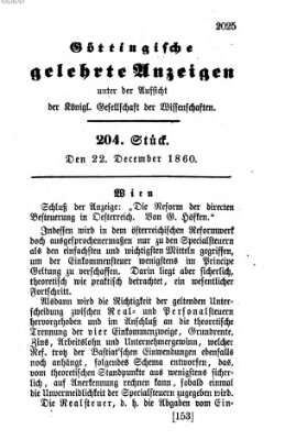 Göttingische gelehrte Anzeigen (Göttingische Zeitungen von gelehrten Sachen) Samstag 22. Dezember 1860