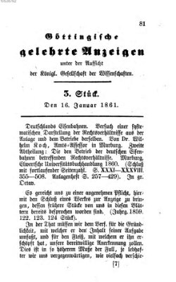 Göttingische gelehrte Anzeigen (Göttingische Zeitungen von gelehrten Sachen) Mittwoch 16. Januar 1861