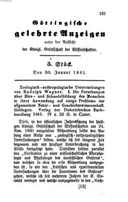 Göttingische gelehrte Anzeigen (Göttingische Zeitungen von gelehrten Sachen) Mittwoch 30. Januar 1861
