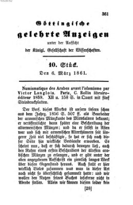 Göttingische gelehrte Anzeigen (Göttingische Zeitungen von gelehrten Sachen) Mittwoch 6. März 1861