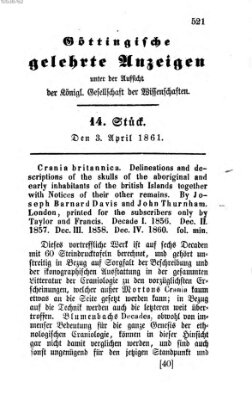 Göttingische gelehrte Anzeigen (Göttingische Zeitungen von gelehrten Sachen) Mittwoch 3. April 1861