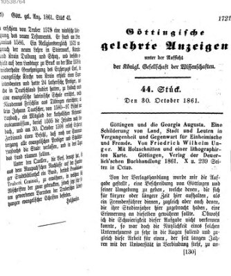 Göttingische gelehrte Anzeigen (Göttingische Zeitungen von gelehrten Sachen) Mittwoch 30. Oktober 1861